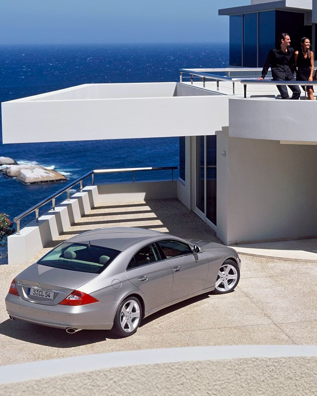 Rear view parked by the water