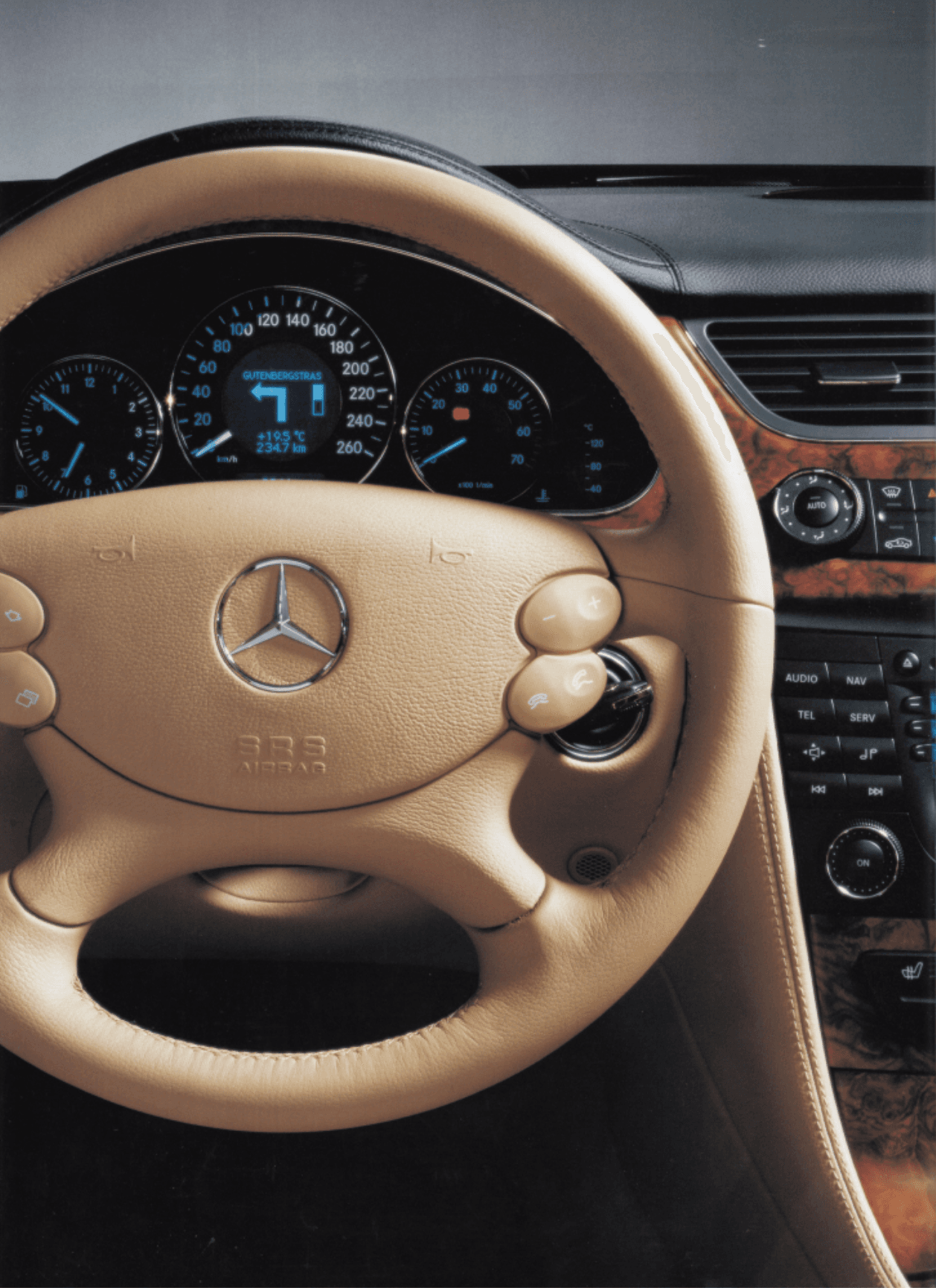 Beige steering wheel close up
